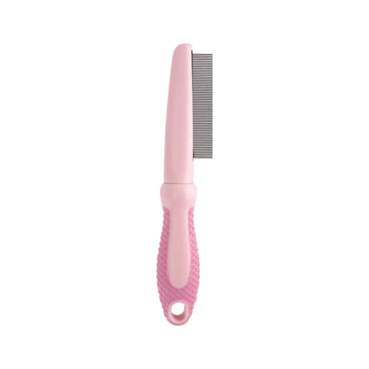 Pet Grooming Comb, Pink Non-Slip Handle Fine Tooth Pet Flea Comb