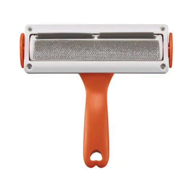 Orange handle reusable cat hair remover scraper, roller pet fur lint remover for furniture carpet